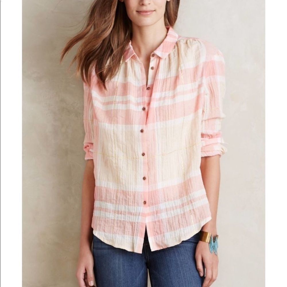‎Anthropologie plaid lightweight button up